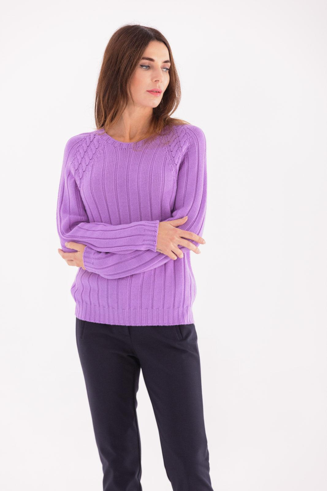 Maglia senza cuciture girocollo con coste in lana merino 100% extrafine