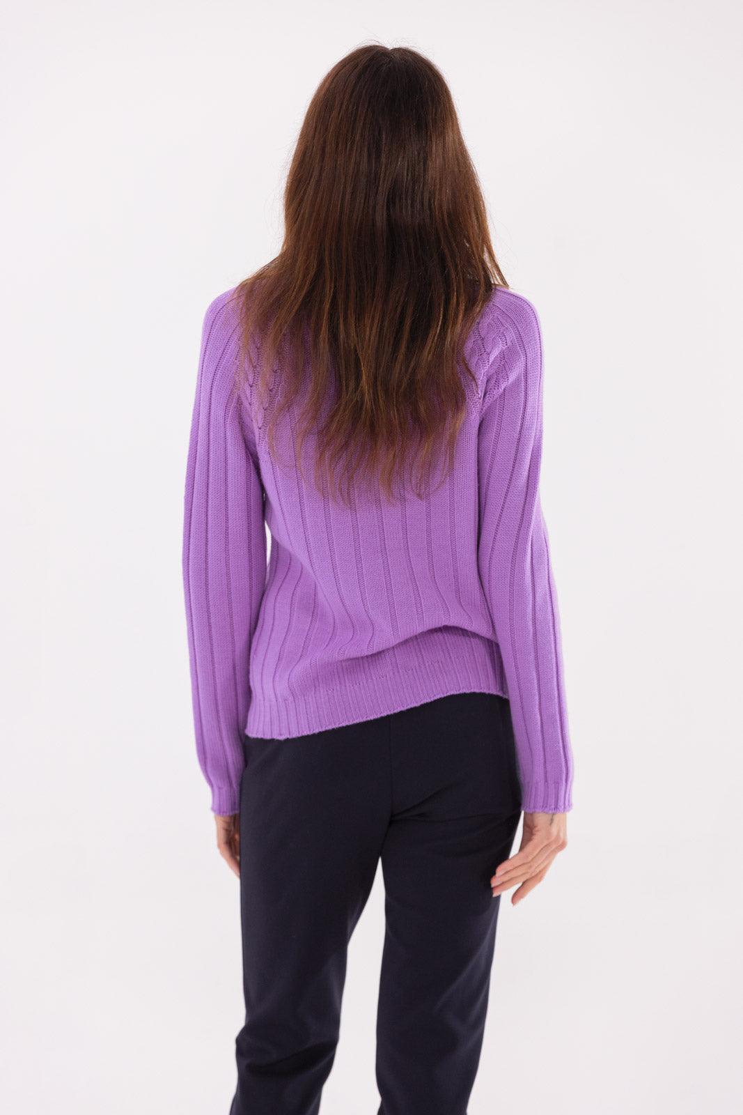 Maglia senza cuciture girocollo con coste in lana merino 100% extrafine