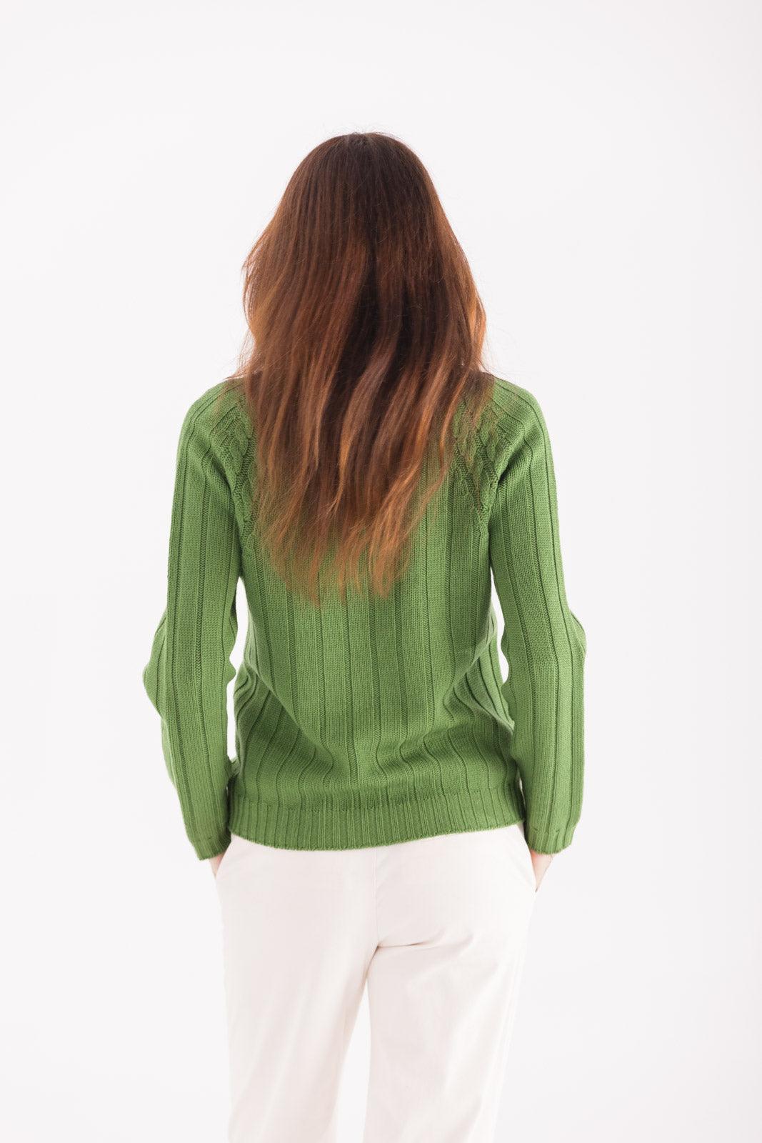 Maglia senza cuciture girocollo con coste in lana merino 100% extrafine