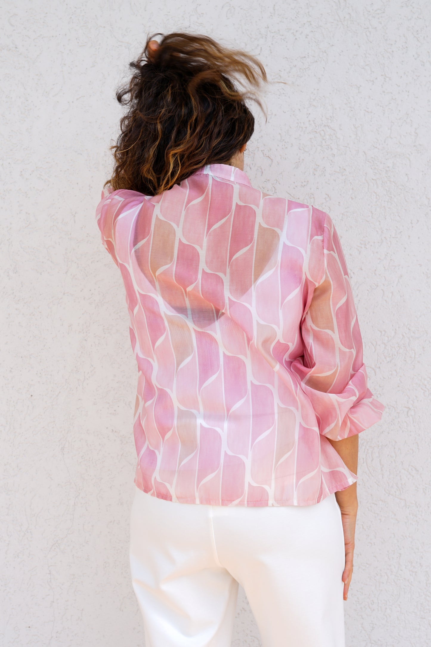 Camicia rosa con colletto alla coreana 049031 25