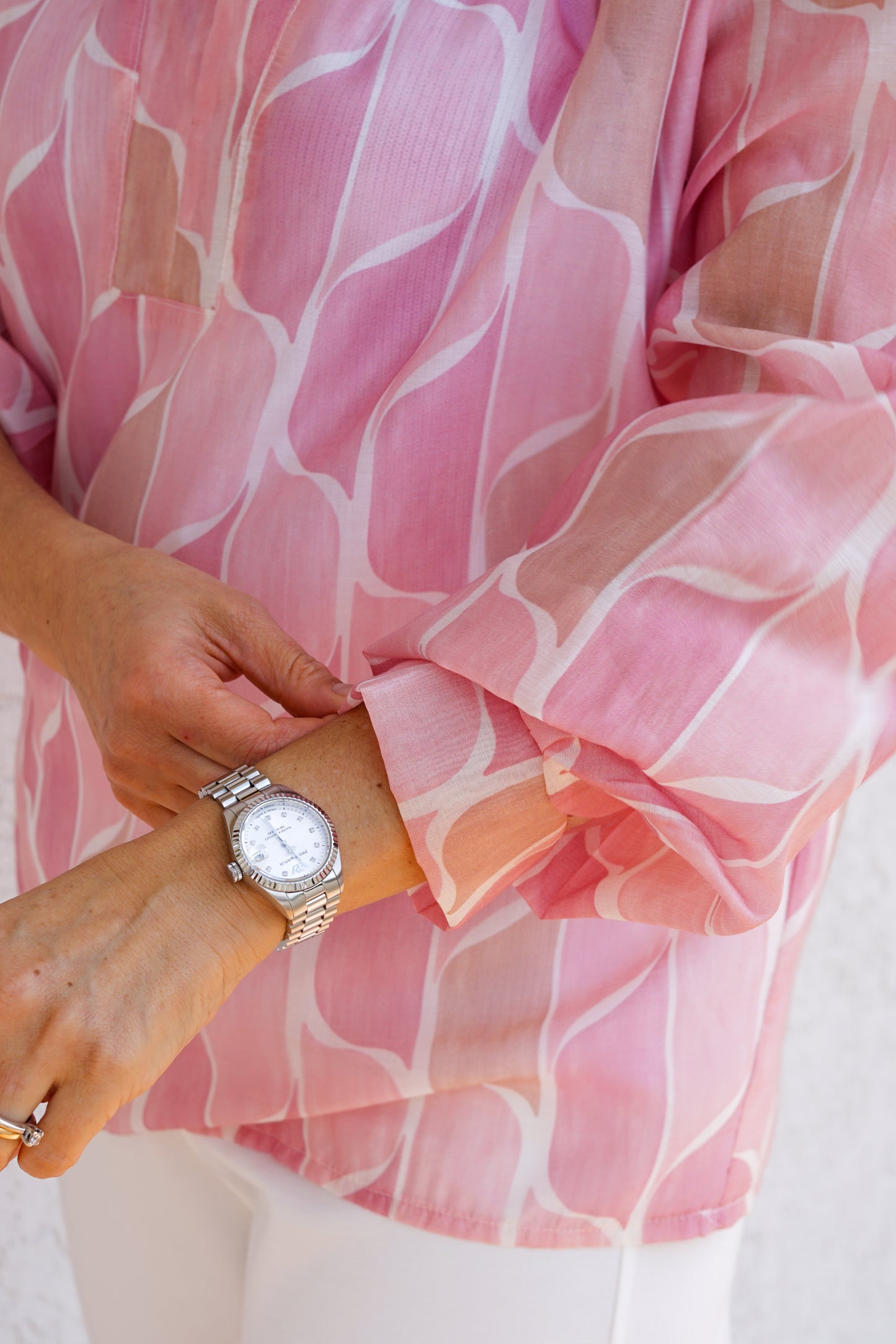 Camicia rosa con colletto alla coreana 049031 25