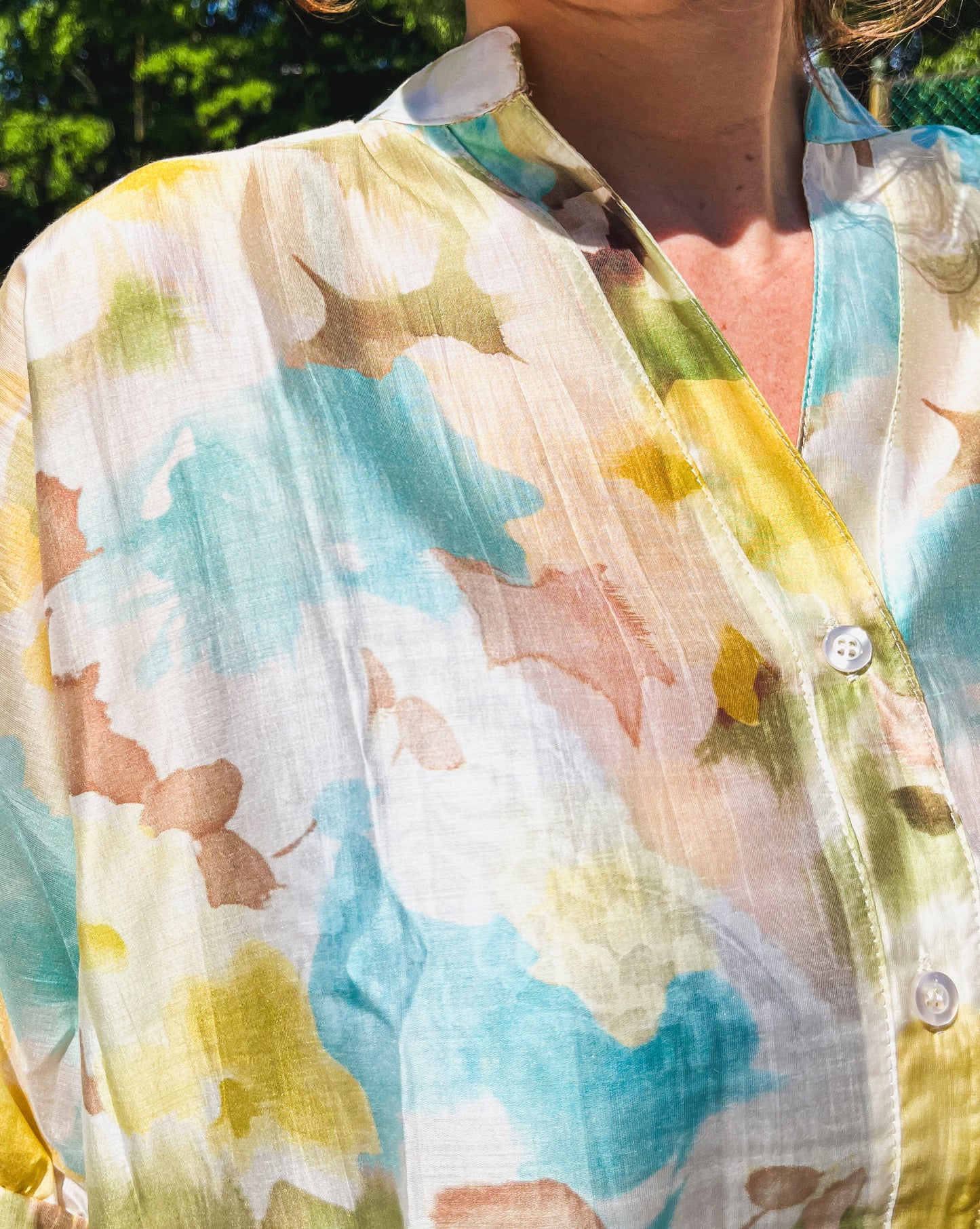 Camicia fiori gialli/azzurri con colletto alla coreana 049031 13
