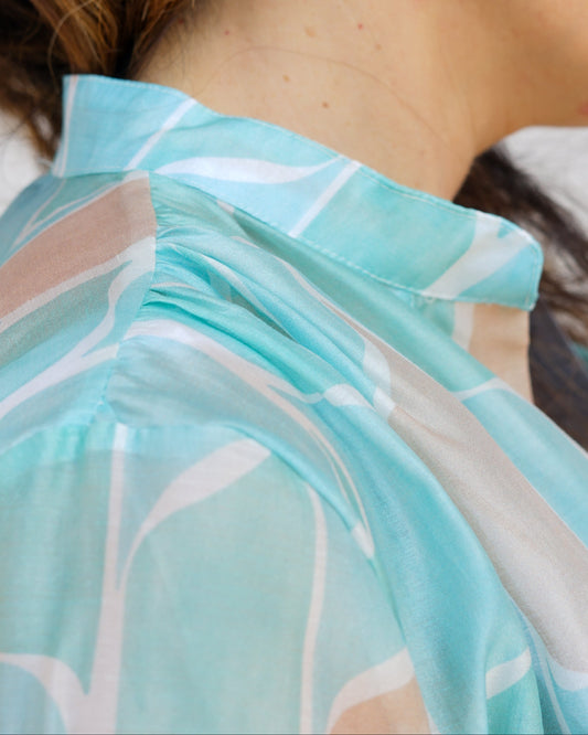 Camicia turchese con colletto alla coreana 049031 15