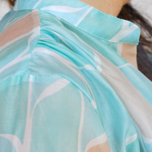 Camicia turchese con colletto alla coreana 049031 15