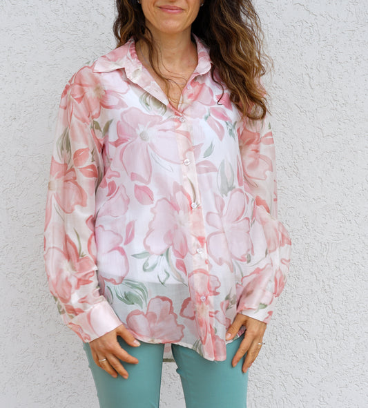 Camicia fiori rosa con colletto italiano 049029 24
