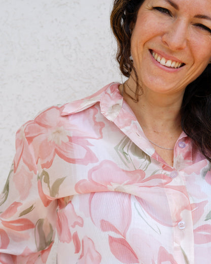 Camicia fiori rosa con colletto italiano 049029 24