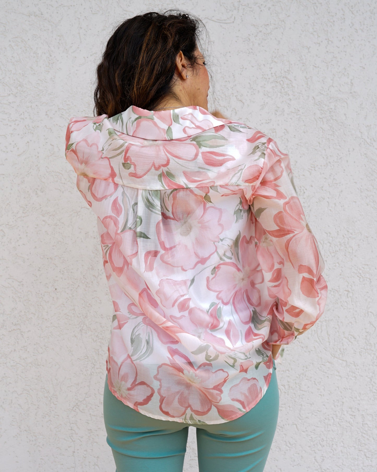 Camicia fiori rosa con colletto italiano 049029 24