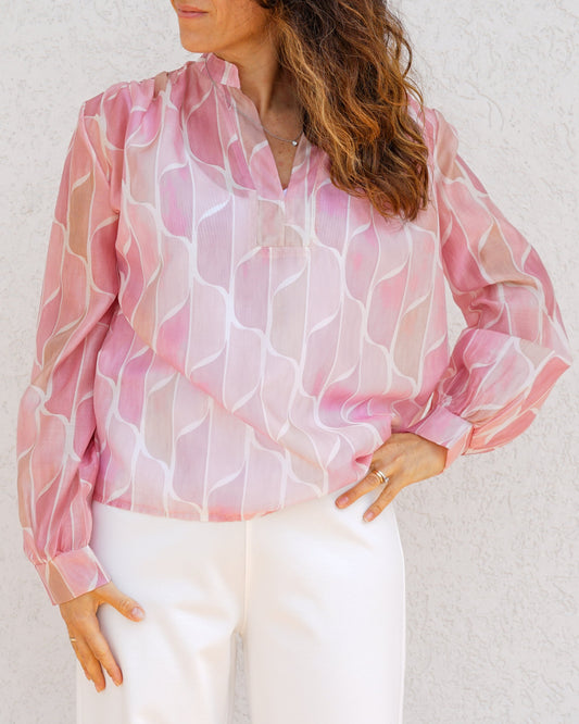 Camicia rosa con colletto alla coreana 049031 25
