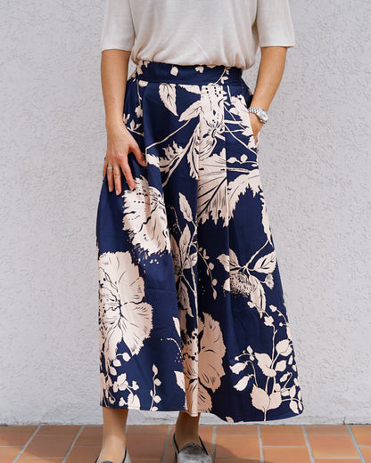 Gonna blu fiori beige 049028 21