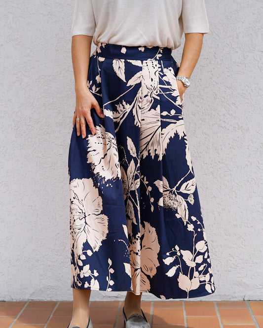 Gonna blu fiori beige 049028 21