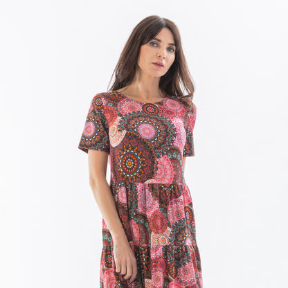 Short flounced dress with pattern 047210