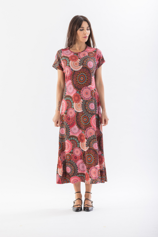 Long flared dress with pattern 047209